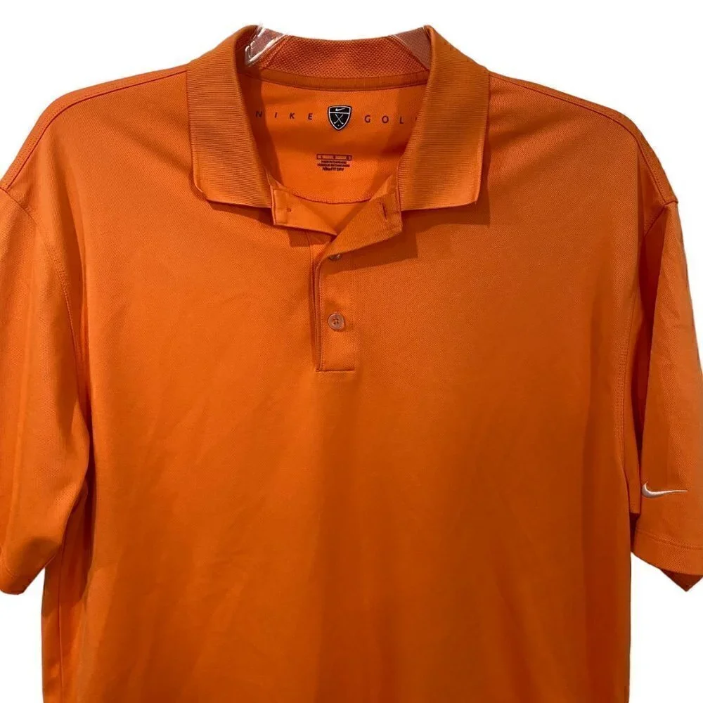 Nike Golf Mens Dri Fit Polo Shirt Orange Button Up Collar Size Large
